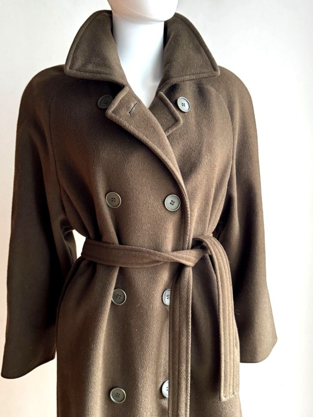 Vintage London Fog for Eatons 100% Wool OLive Green Belted Trench Coat 10/M - Picture 2 of 10